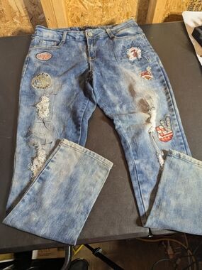 Rue21 Light Blue Distressed Skinny Jeans with Patchwork